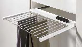 Interior fittings for wardrobes Trouser holder Telescopic trouser holder Telescopic trouser holder Installation either between carcase sides or below top panel Trouser holder with non-slip rings Load