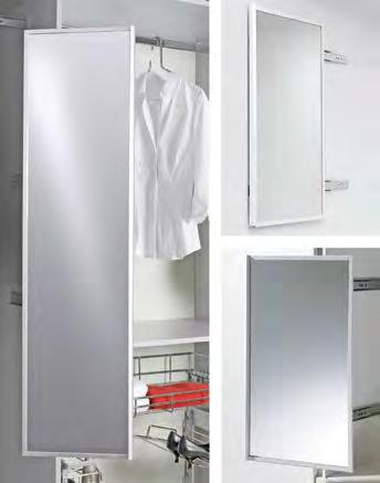 Interior fittings for wardrobes Pull-out mirror Pull-out and turning mirror For installation on carcase side Perfectly upgradeable Suitable for use on left or right With magnetic strip to prevent