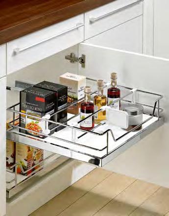 Base unit interior fittings Internal pot-and-pan drawer with non-slip coating With cut-away handle Suitable for installing behind hinged doors or pot-and-pan drawers For carcase sides 16-19 mm thick