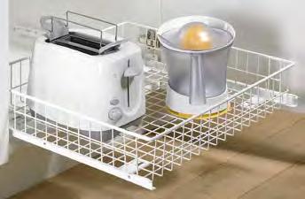 Base unit interior fittings Internal pot-and-pan drawers Pull-out baskets of adjustable width, 10 kg with roller runner With roller runners Infinite width adjustment through oblong holes on both