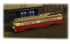 MOTIVE POWER PCC STREETCAR with SPARKING TROLLEY POLE (DCC SOUND VALUE-EQUIPPED) Performs best on 15" radius curves or greater.