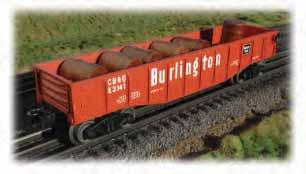 FREIGHT CARS GONDOLA with BARRELS Navigates O-27 curves Length 10" Height 2"