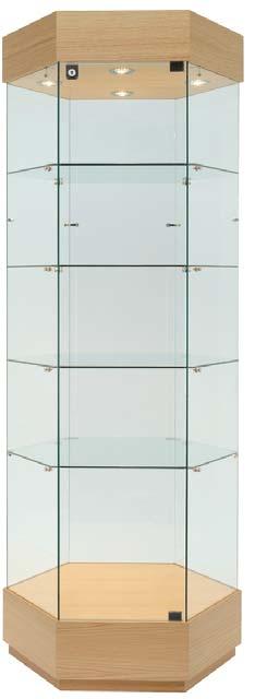 HEXAGONS HS4C(B) Size 700 w x 606 d x mm h Hexagonal cabinet with storage cupboard HS5 Size 760 w x 658 d x mm h Hexagonal cabinet 4 glass display shelves Lockable hinged glass door A beautifully