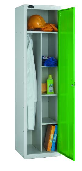 UNIFORM LOCKER: STANDARD DUTY UN DOOR WIDTHS 396 PLAIN VENTED PERFORATED TRESPA SOLID LAMINATE LAMINATE FACED WELDED PLINTHS BETWEEN COMPARTMENTS THROUGH FRAME LOCKING SYSTEM FIVE KNUCKLE HINGES