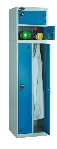 TWO PERSON LOCKER: STANDARD DUTY 2P DOOR WIDTHS All PLAIN VENTED PERFORATED TRESPA SOLID LAMINATE 180mm WELDED PLINTHS BETWEEN COMPARTMENTS THROUGH FRAME LOCKING SYSTEM FIVE & THREE KNUCKLE HINGES