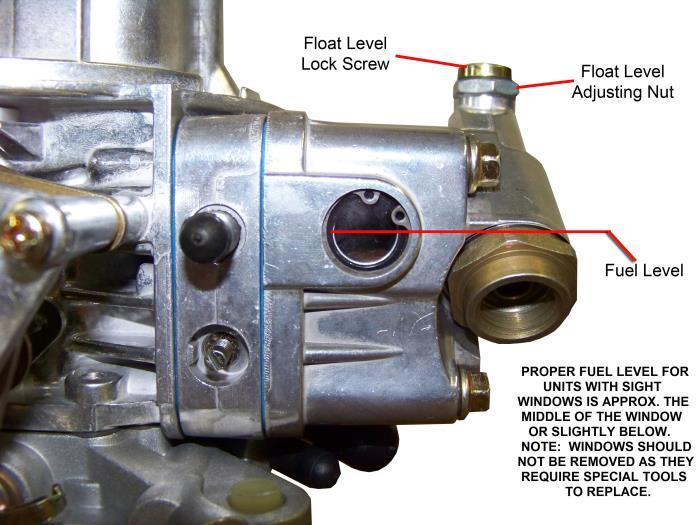 Remove the fuel bowl sight plug (some models). Models with windows do not need to be removed. 3. Observe the sight plug hole for the fuel level. If none is seen, the level is too low.