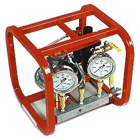 P200-SM PORTABLE HYDROSTATIC TESTER AIR-DRIVEN HYDRO PUMP 10:1 TO 300:1 RATIOS HEAVY-DUTY POWDER COATED FRAME PUMP LUBRICATOR MICROFOG 3/8 4 DIAL GAUGES, GLYCERIN FILLED ALL STAINLESS STEEL PRESSURE