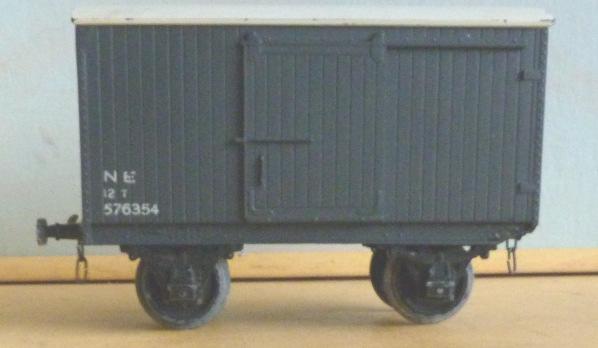 L.M.C. (Leeds Model Co) 2-axle Box Van, plastic-moulded sides in bauxite brown, lettered N.E. 12T.