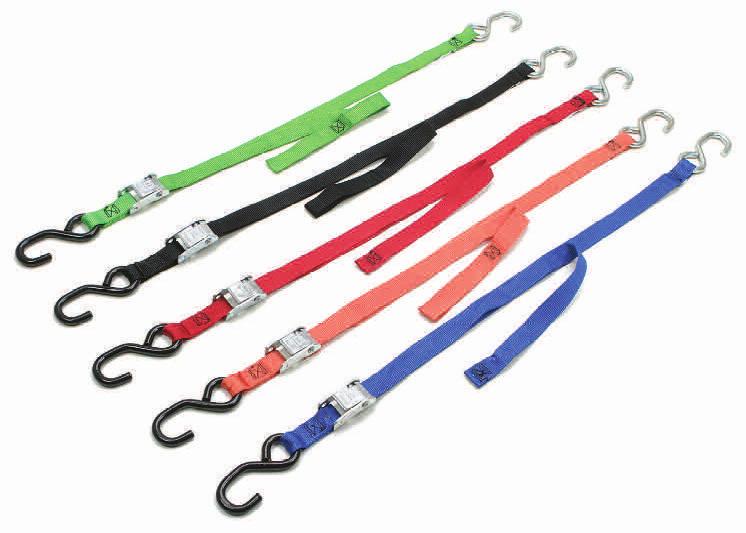 ANCRA LITES Tiedowns for small to medium sized motorcycles Webbing - 3,800 lb. tensile strength nylon Buckle - 1,500 lb. rated medium duty cam buckle Hooks - 2 ea.1,200 lb.
