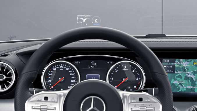 The head-up display provides the driver with important information, without the driver having to take his/her eyes off he traffic.