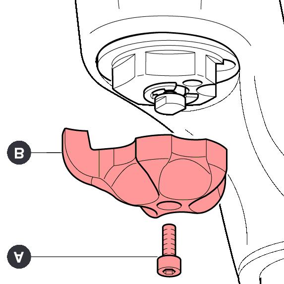 Settings Left leg positive air adjustment: Using a 2.5mm Allen wrench, loosen the screw (A) fixing the ECC5 knob. Remove screw (A) and knob (B). Fit and tighten the pump adapter (C) on the valve.