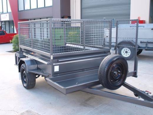 8x5 Mower trailer (LMM1) o ATM 1000kg o Mechanical drum brakes o New wheels x2 o 1500mm rear ramp ( with lifting