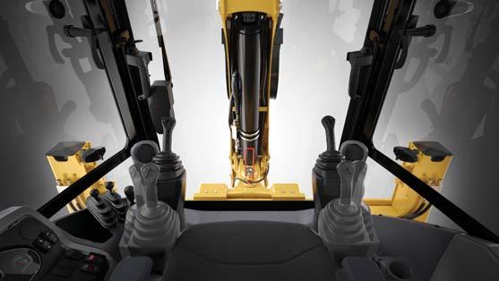 Cat backhoe control pods provide infinite adjustment on a 4 way axis allowing the operator to position the controls in the most comfortable position for them.