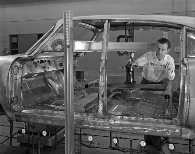 Above and below: Building the first test Corvair by hand. but that was enough for it all to unravel for Ed Cole and GM.