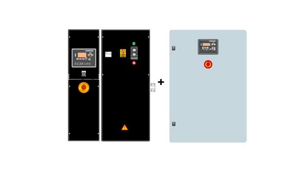 CONTROL PANEL MODEL AS5 + CC2 Automatic with mains control and ATS with visualization. The visualization will be in the genset and in the ATS box.