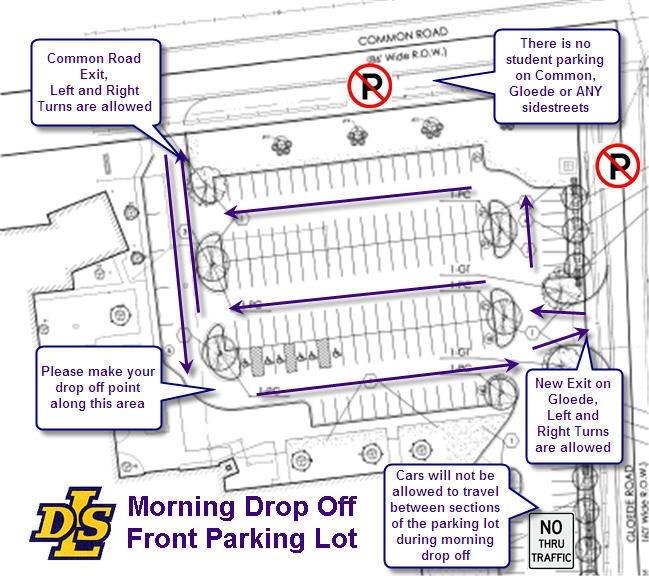 MORNING STUDENT DROP OFF FRONT LOT If you are dropping your son off at school in the morning, we would like you to observe the following guidelines that will help us facilitate the flow of traffic.