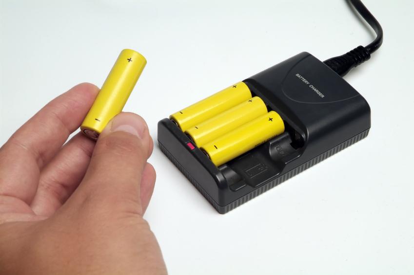 Rechargeable batteries can be plugged into a recharging device that is connected to a power outlet.