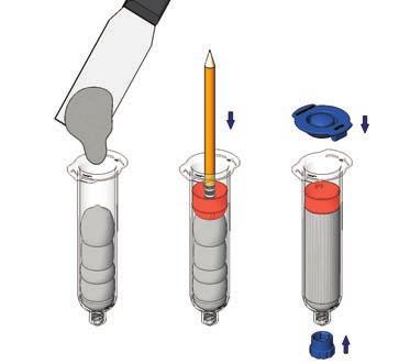 Filling Dispensing Barrels Fill barrel, leaving required empty space as shown on Barrel Fill Level chart below. Insert piston. A piston must always be used when operating the DispensGun.