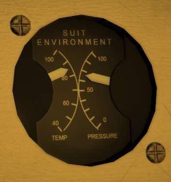 The SUIT ENVIRONMENT gauge indicates the temperature in the suit circuit.