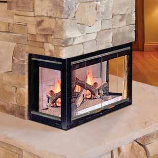 EM-415 shown with gasketed glass doors and biltmore cast mantel. see-through Enjoy magnificent fires from two rooms.