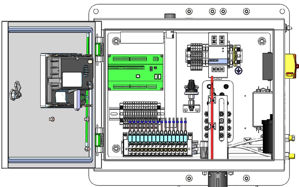 4.1: Control Enclosure Detail EN USB flash drive stores all Job and Alarm history. Main board contains all input, output, and control processing.