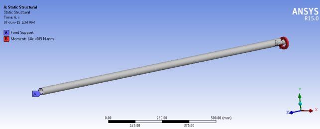 4 boundary condition for FEA model 2) FEA of composite shaft: FEA of composite drive shaft is done by Ansys workbench 2015 with Ansys Composite Prepost.
