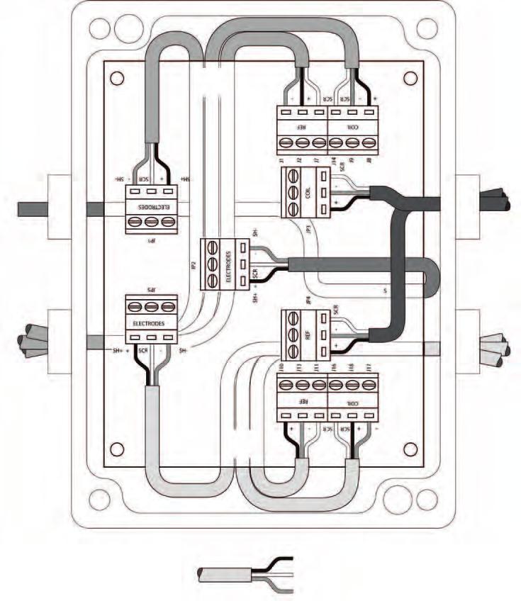 UniMag DT Series Electromagnetic Flow Tubes Wiring Diagrams - Junction Box Wiring (1 or 2 Sensors) To Sensor 1 (Routed under circuit board) Field