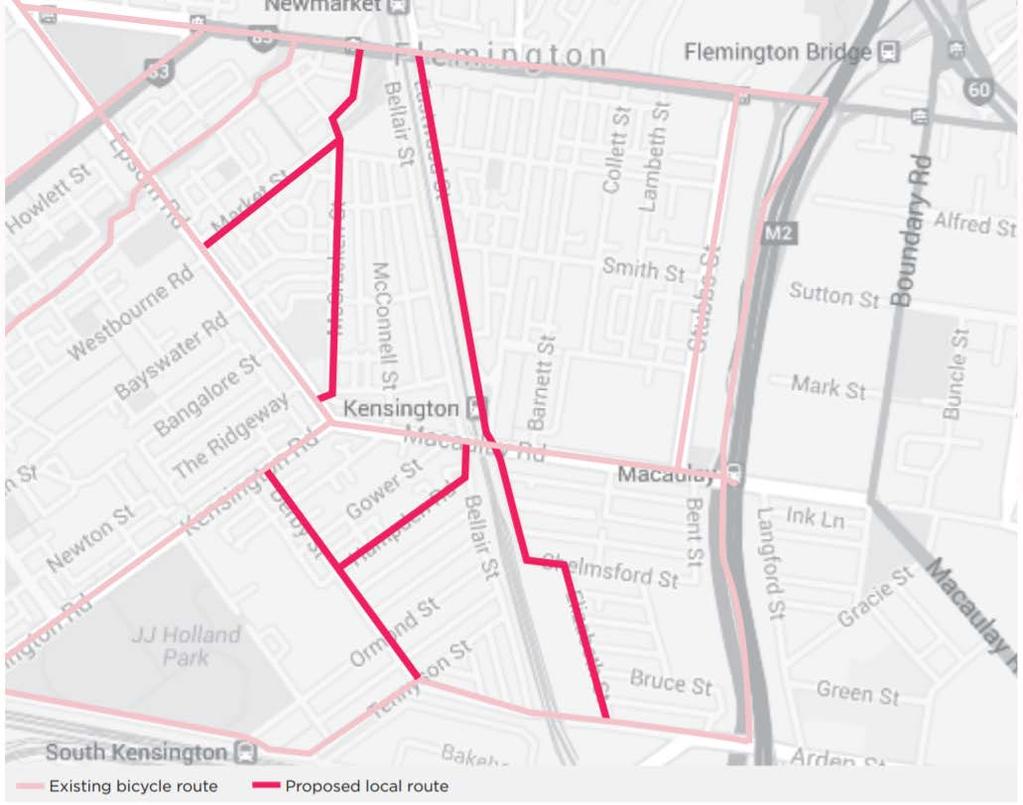 3.4 BICYCLE CONDITIONS The Younghusband site is well placed in immediate proximity to several important existing bicycle routes (Macaulay Road, Moonee Ponds Creek and Arden Street) providing for
