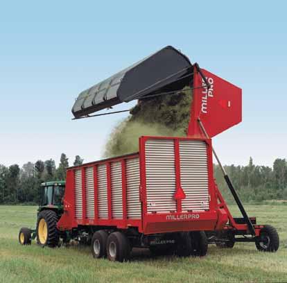 They can be side loaded with Miller Pro high lift dump boxes, or can run behind or along side self-propelled forage harvesters.