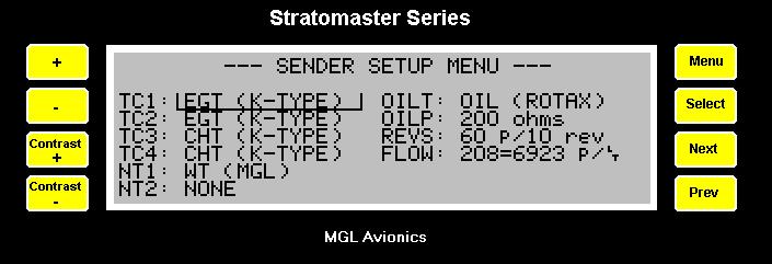 System Configuration Sender Setup Menu Once the basic engine type has been specified you can use the Sender Setup Menu to adjust any individual sender requirements to suit actual sender requirements.