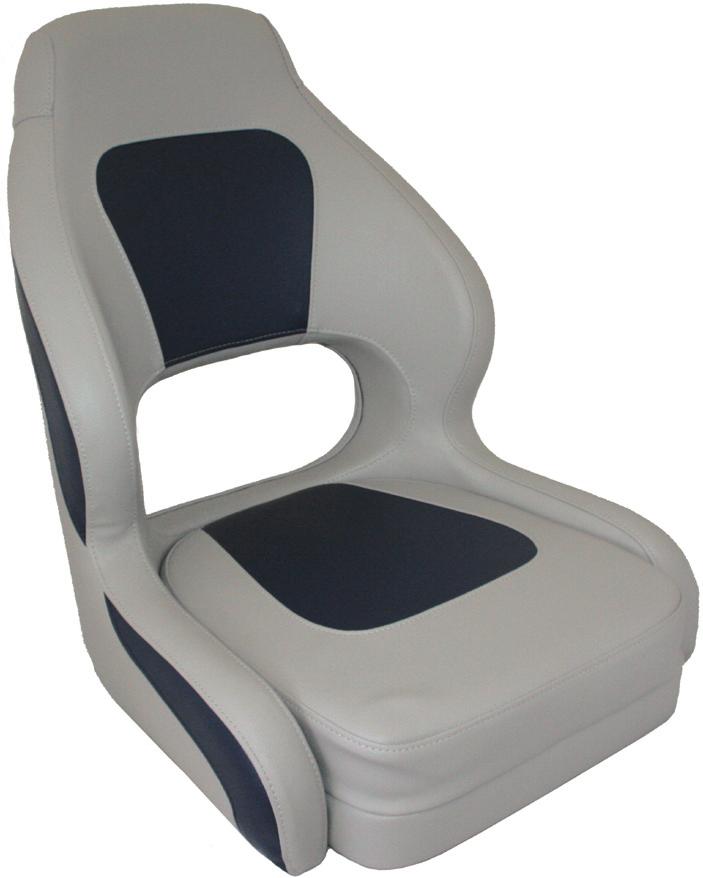 Seat back slides back and forward Double sided shaped back cushion Moulded heavy duty seat base Thick shaped foam padding for comfort Marine grade heavy duty vinyl upholstery High