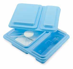 Includes particulate-free die cut sponge, secondary compartment for storage of ancillary products or saline and seal-tight lid.