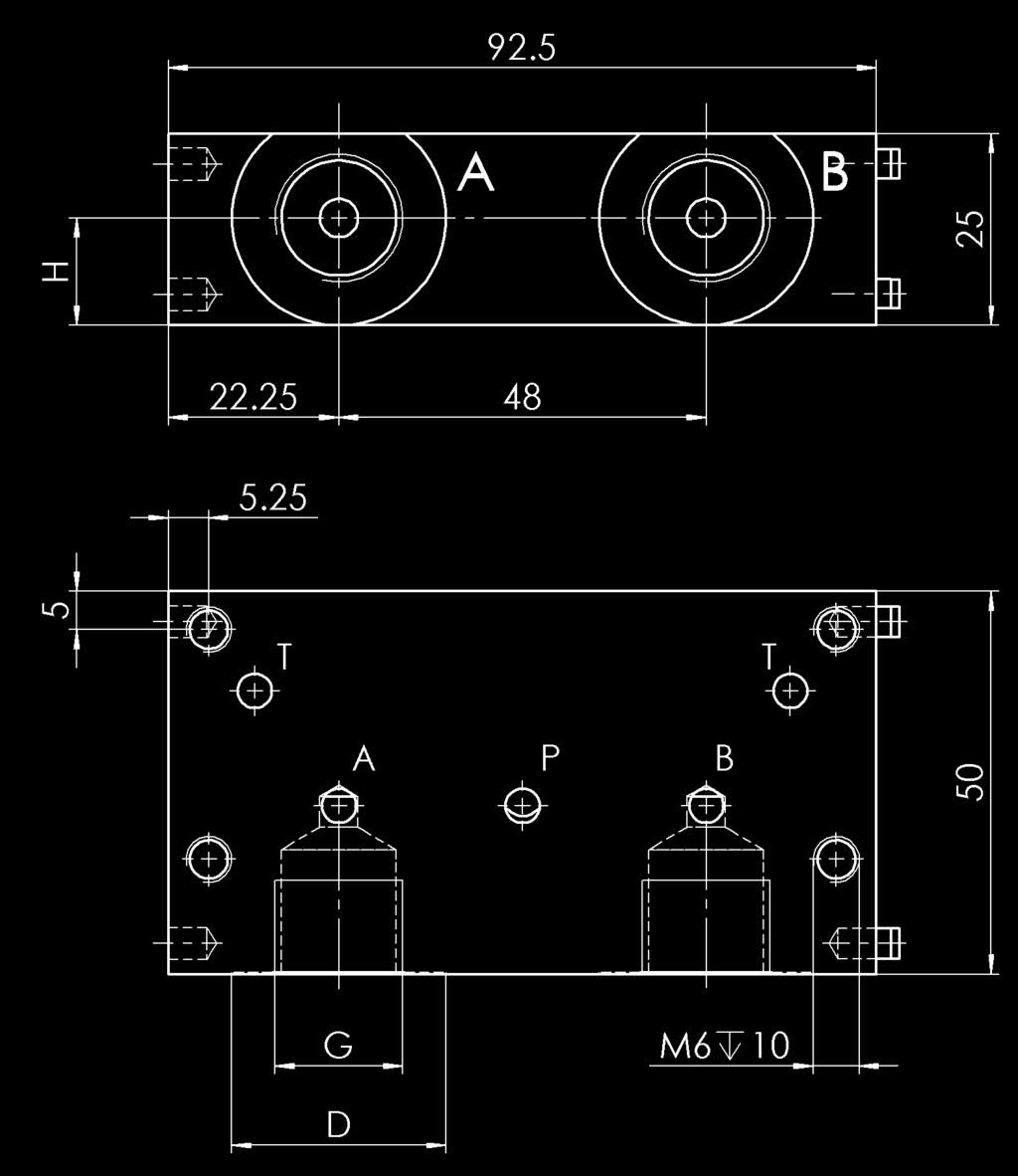 Subplates APH for 4/3-valve (valve bank - example see page 22) Threaded connection Dim. G* [ ] Dim. H [mm] Dim.