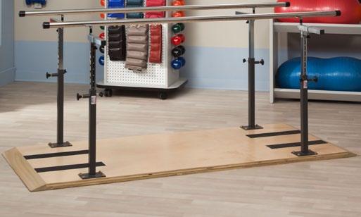 Clinton Parallel Bars feature: One piece, 1 1 /2" stainless steel, width adjustable handrails with end bumpers (3.