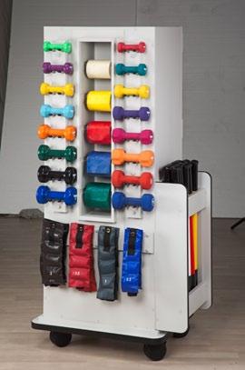 cuff weights, 27 dumbbells and 5 rolls of exercise band 28" 22" 65 1 /2" 71.28 cm 55.88 cm 166.