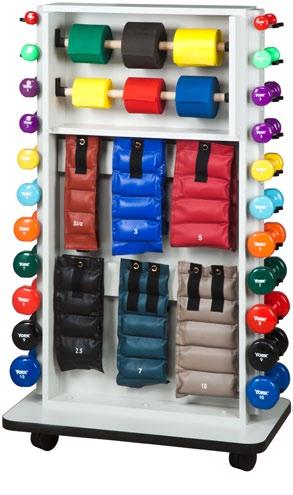 backing Holds up to 32 cuff weights, 22 dumbbells and 6 rolls of exercise band (Not included) 7029 25" 19" 53" 63.5 cm 48.26 cm 134.