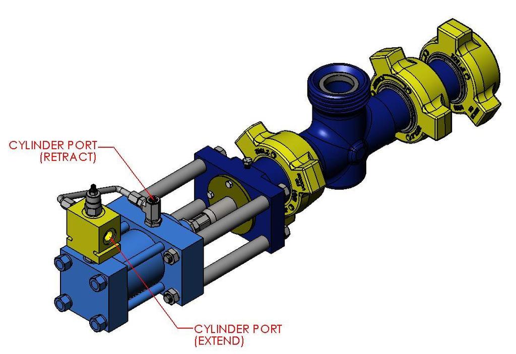 2.7 Hydraulic Port Location The ports on the hydraulic cylinder both act as inlet and outlet ports, so for the purposes of identification we will use the terms extend and retract.