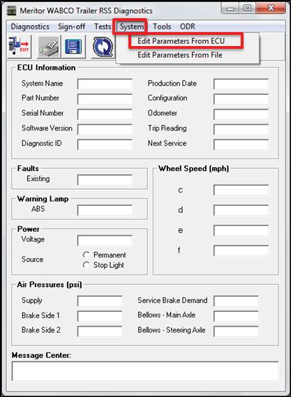 3. From the top menu bar, go to the System pull-down menu and select Edit Parameters from ECU.