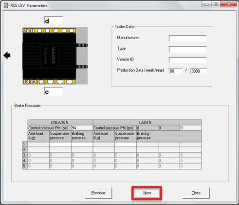 From the RSS LSV Parameters screen, press the Next button at the bottom of the screen.