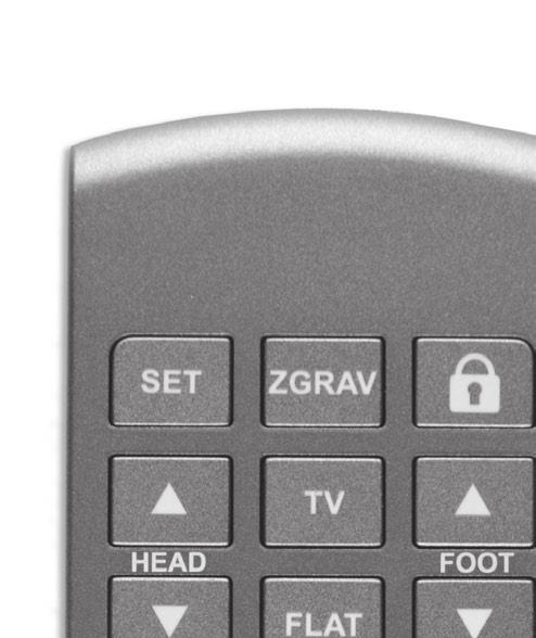REMOTE CONTROL FUNCTION SET BUTTON To program a custom position, adjust base to desired position and/or massage/wave function, press the set button for 5 seconds, then press the z grav or tv button