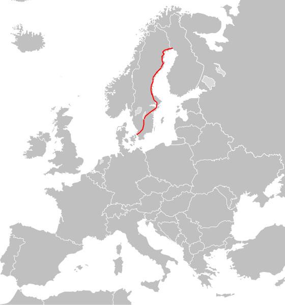 Performance evaluation: numerical experiment on European route E4 Tornio Helsingborg Figure : European Route E4. The European route E4 passes through 22 cities of Sweden with a total length of 1590km.