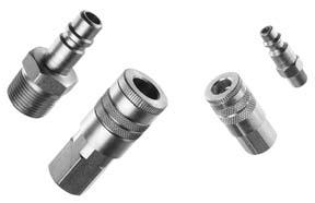 Accessories Heavy-Duty Air Line Quick Disconnects Rugged, high flow industrial design steel couplers and nipples. For 3/8" I.D. Hose Description Size Max.