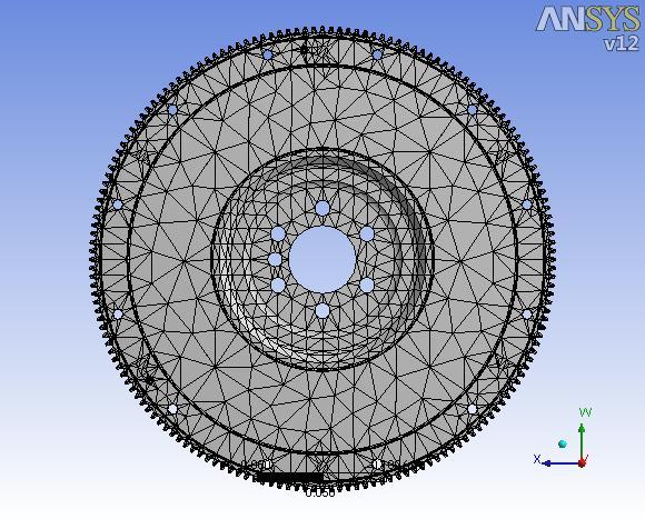 Then gray cast iron were meshed using89512 nodes and48374 elements, the total deformations were less than the structural steel. Flywheel has been meshed before being analyzed.