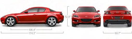 Engine & Mechanical 2008 RX-8 6-Speed Sport Automatic 6-Speed Manual Engine type 1.3 liter RENESIS 2-rotor rotary 1.
