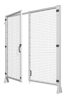 59 SBD 2083 Basic Double Door For general safety fencing Material: EN AW-6063-T66 clear anodized aluminum; galvanized steel, powder-coated, chrome silver steel; black ABS V0 composite; Weld Mesh or