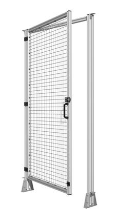 67 SAS 1044 Allround Single Door For general safety fencing Left-hand hung Single Door Material: EN AW-6063-T66 clear anodized aluminum; galvanized steel, powder-coated, chrome silver steel; black