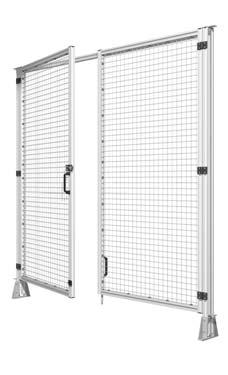 68 SAD 2083 Allround Double Door For general safety fencing Material: EN AW-6063-T66 clear anodized aluminum; galvanized steel, powder-coated, chrome silver steel; black ABS V0 composite; Weld Mesh