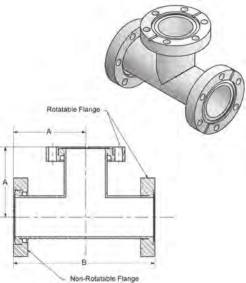 CF Tee Flange Size For Tubing OD A B Part Number 1.00 () 2.06 (52) 2.46 (63) 3.21 (82) 4.12 (105) 4.92 (1) 6.