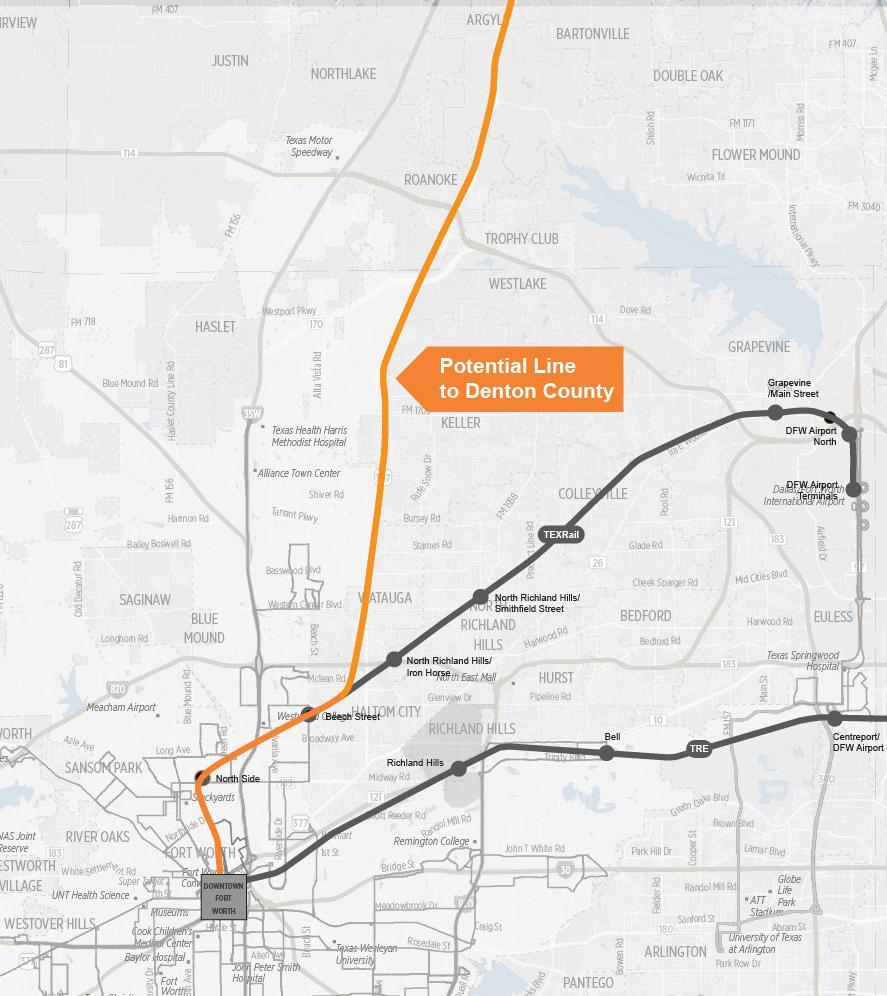 Although this planning is still very preliminary, such a line would most likely use the TEXRail
