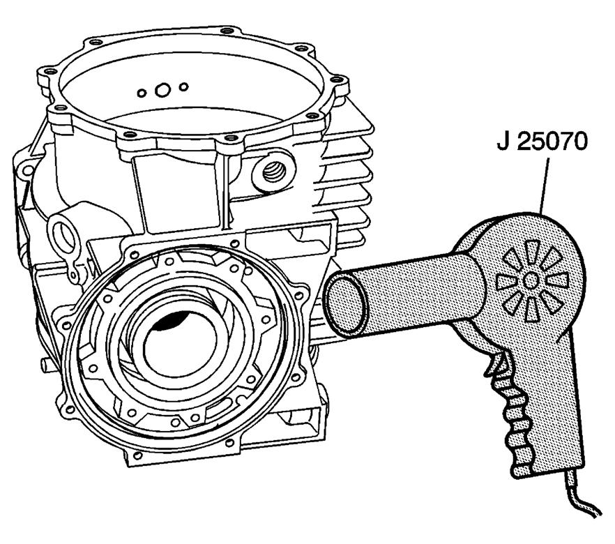17. Remove the pinion housing/cage bolts (1). Fig. 164: J 25070 & Differential Housing 18.